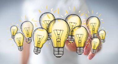 Çizilmiş ampul parmağıyla dokunmadan işadamı