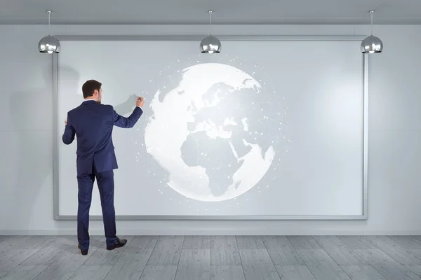 Businessman using digital planet earth interface on a board 3D r — Stock Photo, Image