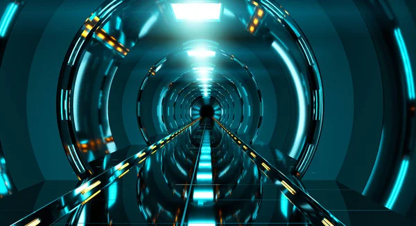 Темний футуристичний коридор космічного корабля 3D рендеринга — стокове фото