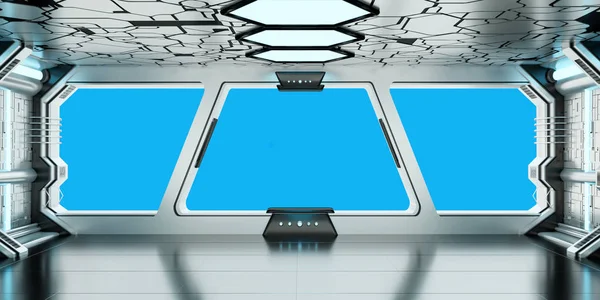 Rymdskepp blå och vit inredning 3d-rendering — Stockfoto