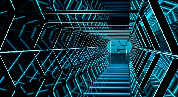 Oscuro futurista nave espacial corredor 3D renderizado — Foto de Stock