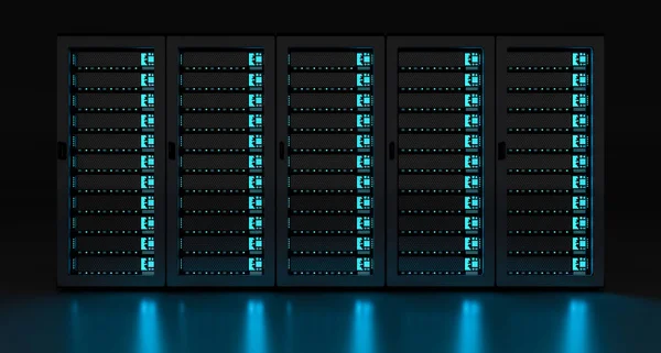 Dark Server Raum Rechenzentrum Speicherung 3D-Rendering — Stockfoto