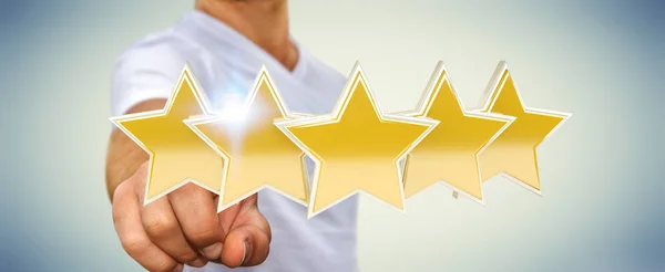 Geschäftsmann bewertet Sterne mit seiner Hand 3D-Rendering — Stockfoto