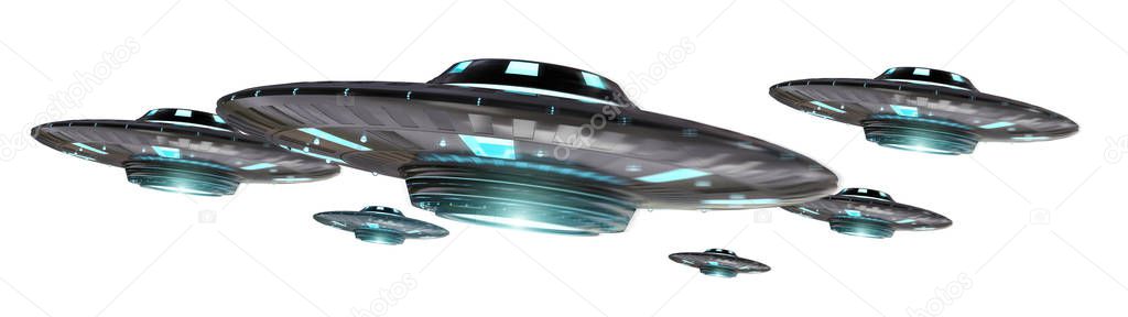 Vintage UFO isolated on white background 3D rendering