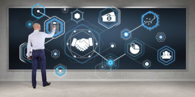 Bir gemide 3d render ortaklık arabirimini kullanarak iş adamı