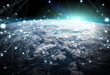Gezegen üzerinde küresel ağ ve veri değişim Earth 3d parçalamak