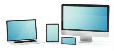 Modern bilgisayar dizüstü cep telefonu ve tablet 3d render