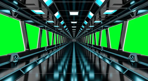 宇宙飞船黑色走廊 3d 渲染 — 图库照片