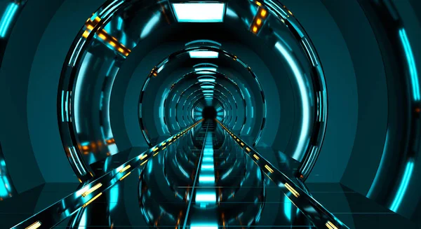 Tmavě futuristické lodi koridoru 3d vykreslování — Stock fotografie