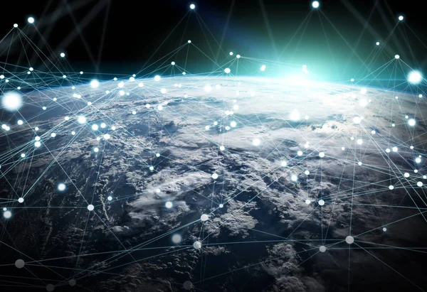 Gezegen üzerinde küresel ağ ve veri değişim Earth 3d parçalamak