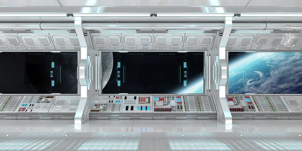 Rymdskepp interiör med utsikt på planeten jorden 3d rendering el — Stockfoto