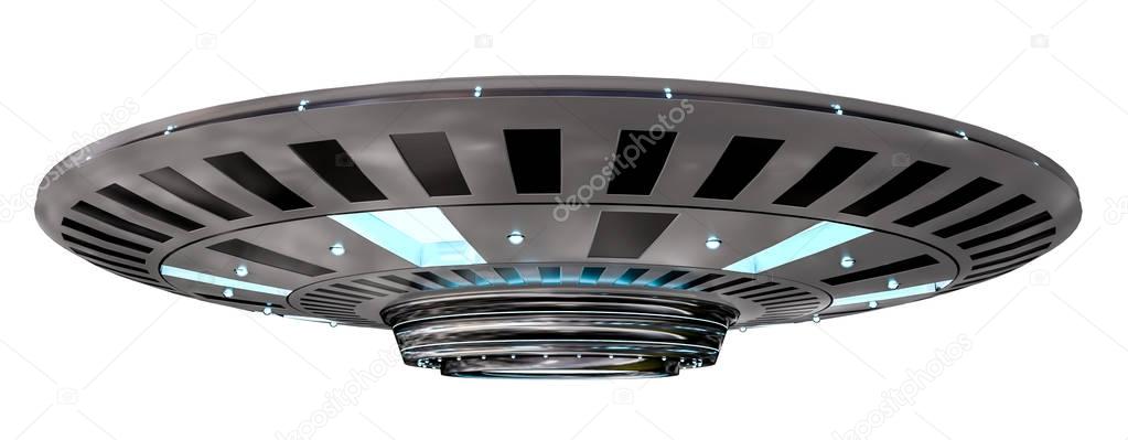 Vintage UFO isolated on white background 3D rendering