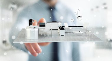 Beyaz dokunmadan işadamı 3d render daire