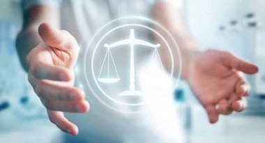 Yasalara koruma sağ 3d rendering kullanarak iş adamı