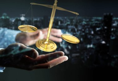 İşadamı ölçekler 3d render ağırlığında adalet ile