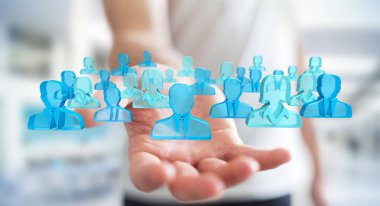 3D rendering grup mavi insan tutan işadamı 