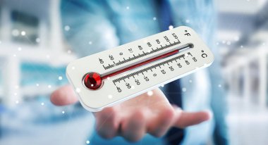 İşadamı sıcaklık yükselişi 3d işleme denetimi