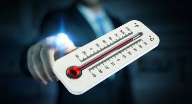 İşadamı sıcaklık yükselişi 3d işleme denetimi