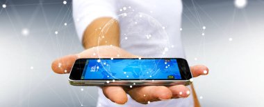 Uçan Dünya ağ arabirimi 3d işlemesini kullanan iş adamı