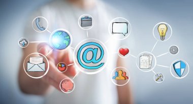 Multimedya arabirimi çizilmiş dokunmadan işadamı