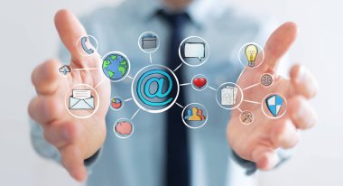 Multimedya arabirimi çizilmiş tutan işadamı