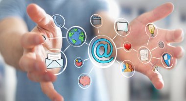 Multimedya arabirimi çizilmiş tutan işadamı