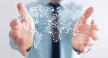 Dünya bağlantı kroki tutan işadamı