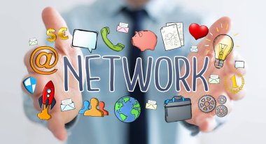 İşadamı modern el yazması ağ metin kullanma