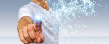 Uçan ağ bağlantısı 3d render dokunmadan işadamı