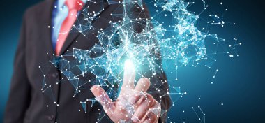 Uçan ağ bağlantısı 3d render dokunmadan işadamı