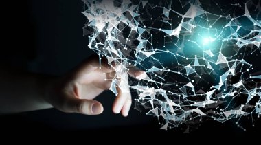 Uçan ağ bağlantısı 3d render dokunmadan işadamı