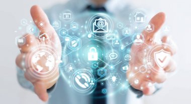 Onun veri kişisel bilgileri 3d renderin koruma işadamı