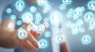 Sosyal ağ arabirimi 3d işlemesini kullanan iş adamı