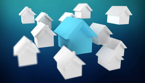 3D gerenderte kleine weiße und blaue Häuser — Stockfoto