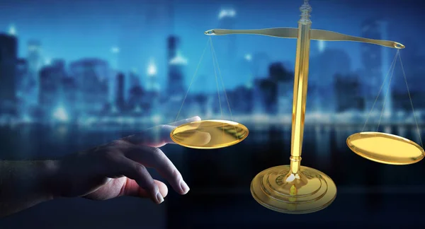 Zakenvrouw met justitie weging schalen 3D-rendering — Stockfoto