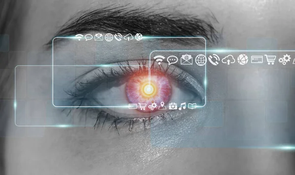 Close-up of woman digital eye 3D rendering