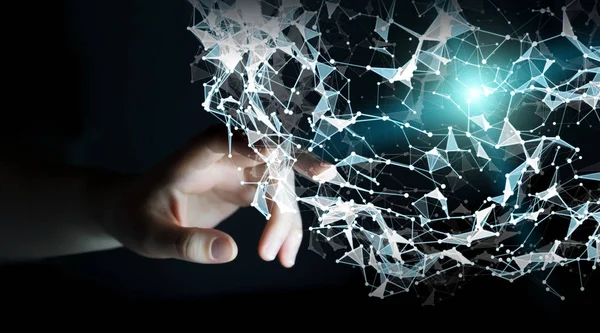 Uçan ağ bağlantısı 3d render dokunmadan işadamı