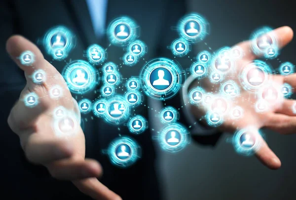 Sosyal ağ arabirimi 3d işlemesini kullanan iş adamı