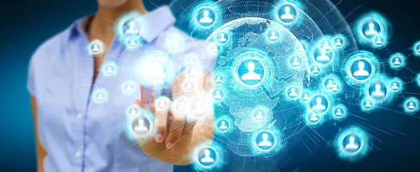 Sosyal ağ arabirimi 3d işlemesini kullanan iş kadını