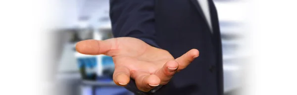 Panorama view of empty businessman hand — Stock Photo, Image