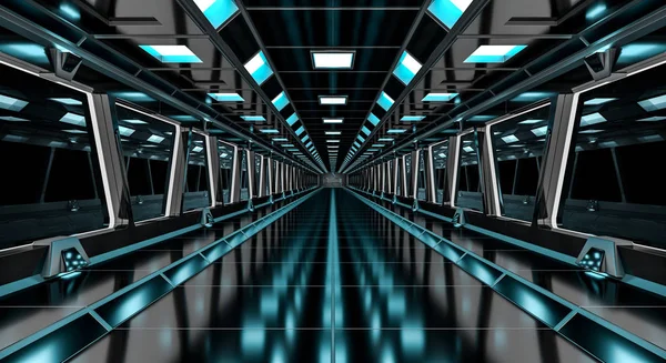 Statek kosmiczny renderowania 3d czarny korytarza — Zdjęcie stockowe