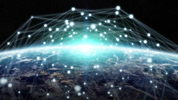 Intercambios globales de redes y datos sobre el planeta Tierra 3D rend —  Fotos de Stock