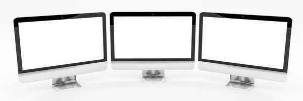 Triple nowoczesny srebrny i czarny metaliczny komputer renderowania 3d — Zdjęcie stockowe