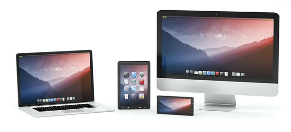 Modern bilgisayar dizüstü cep telefonu ve tablet 3d render — Stok fotoğraf