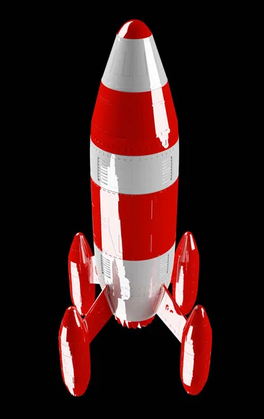 红色和白色的火箭发射 3d 渲染 — 图库照片