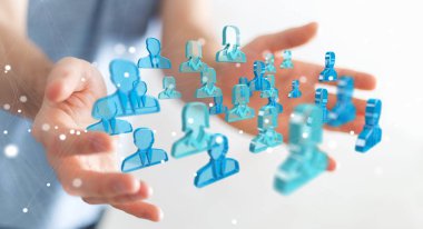 3D rendering grup mavi insan tutan işadamı 