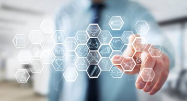 Multimedya arabirimi çizilmiş dokunmadan işadamı