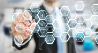 Multimedya arabirimi çizilmiş çizim işadamı