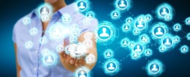 Sosyal ağ arabirimi 3d işlemesini kullanan iş kadını