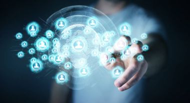 Sosyal ağ arabirimi 3d işlemesini kullanan iş adamı